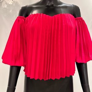 Express Pleated  Off‎ The Shoulder Balloon Sleeve Top in Fuchsia Pink